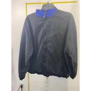 Winners Vintage Black Windbreaker Jacket Blue Collar Men Large Full Zip RN 13711